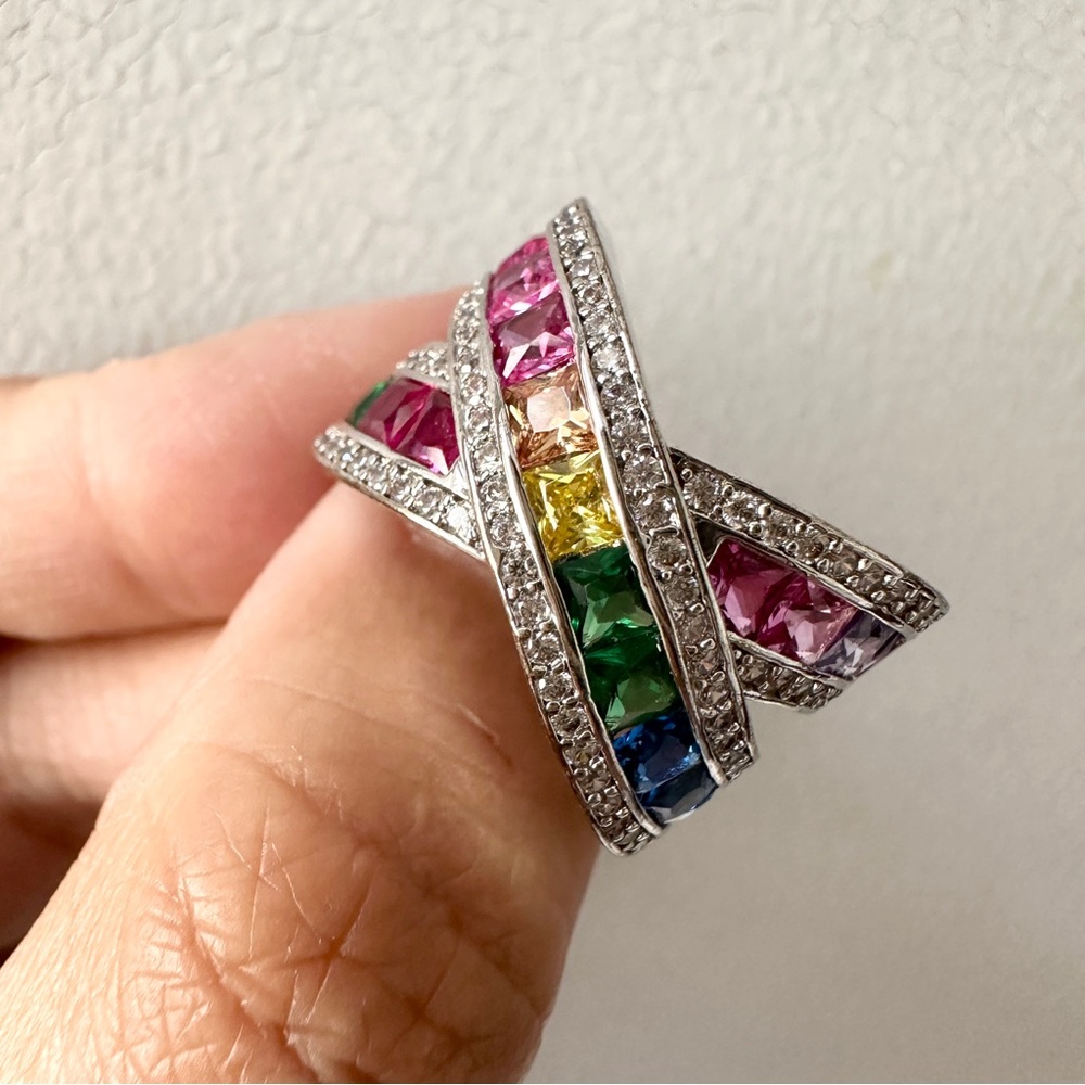 Multicolor Cz Gemstone Rainbow Ring Size 16 - Pre… - image 2